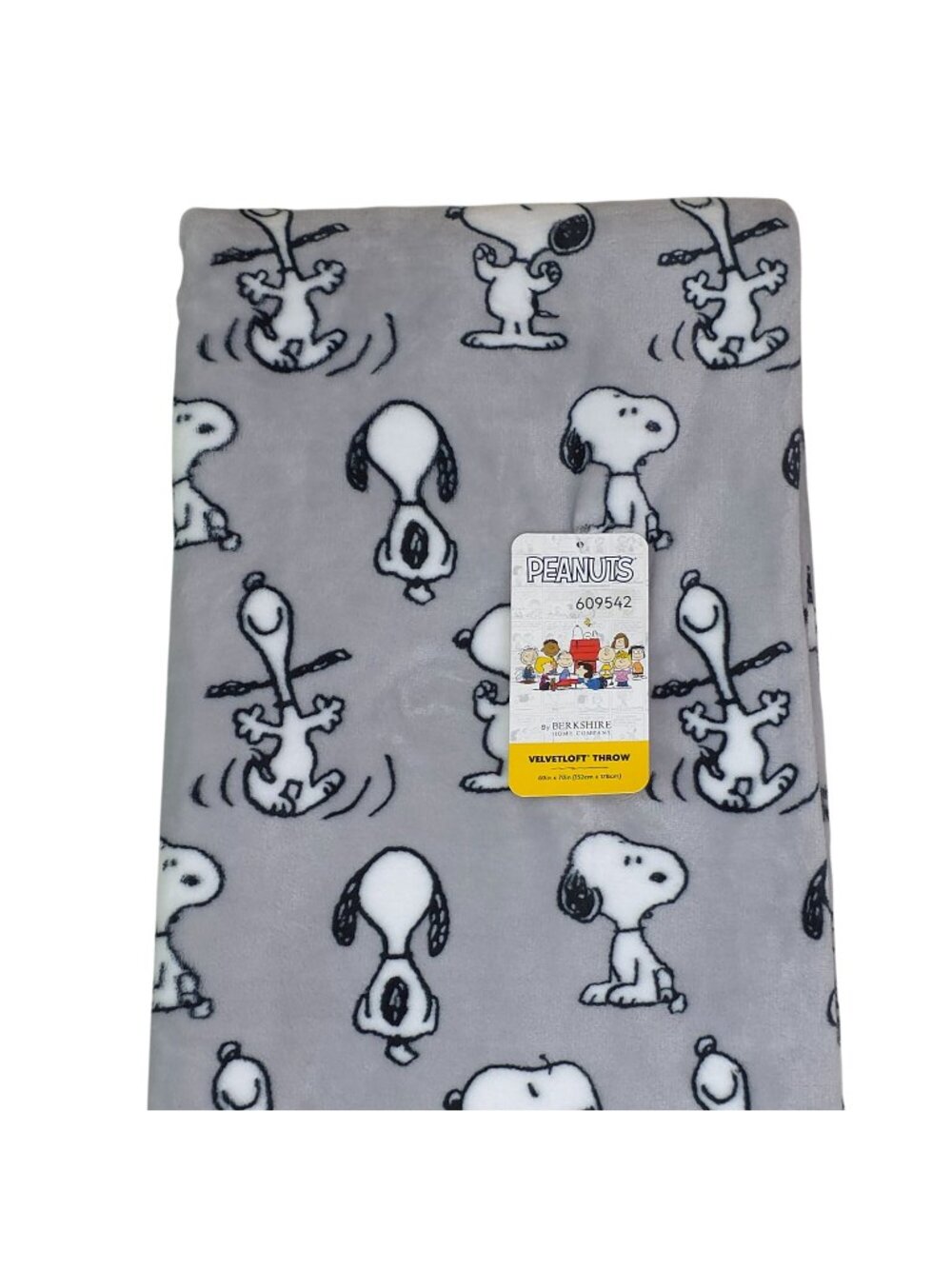 Peanuts Snoopy VelvetLoft Throw Blanket 60" X 70" By Berkshire Gray Black White